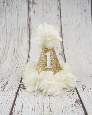 Ivory and Gold Birthday Hat - Super Capes and Tutus, Birthday Hats, [product_tags], Super Capes and Tutus