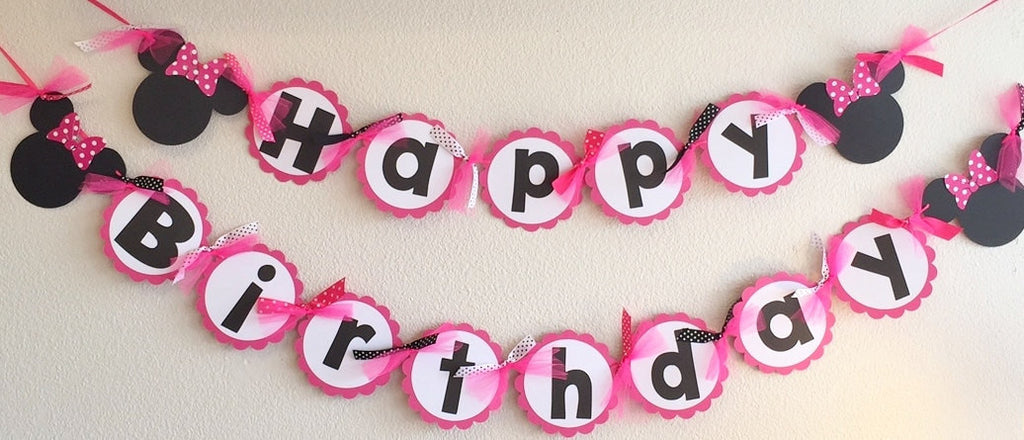 PINK White Polka Dot Mouse Happy Birthday Banner - Super Capes and Tutus, Birthday Party Banners, [product_tags], Super Capes and Tutus