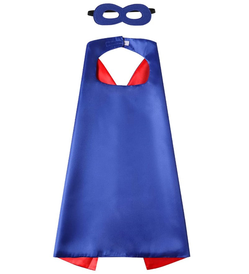 Plain Blue and Red Reversible Superhero Cape with Mask