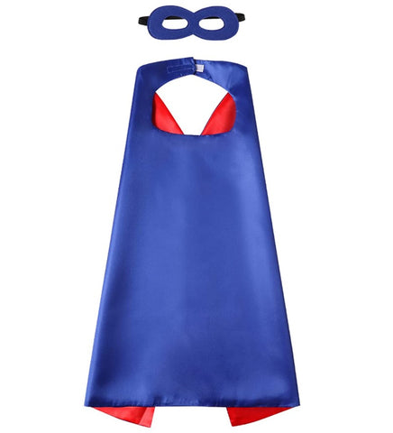 Plain Blue and Red Reversible Superhero Cape with Mask