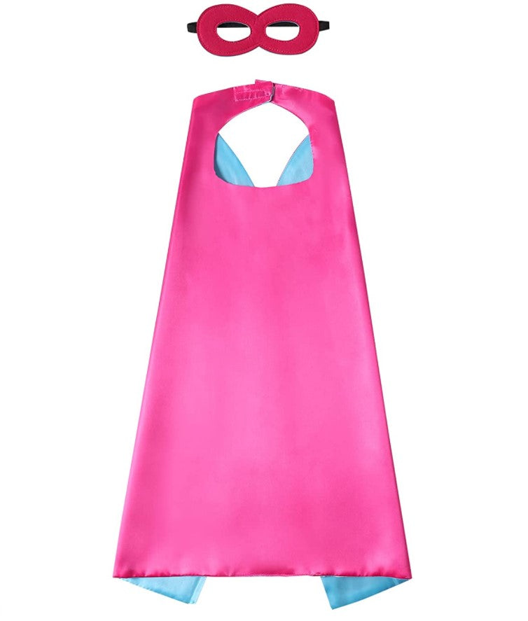 Superhero Cape with Mask Plain Reversible Hot Pink and Turqouise with Mask