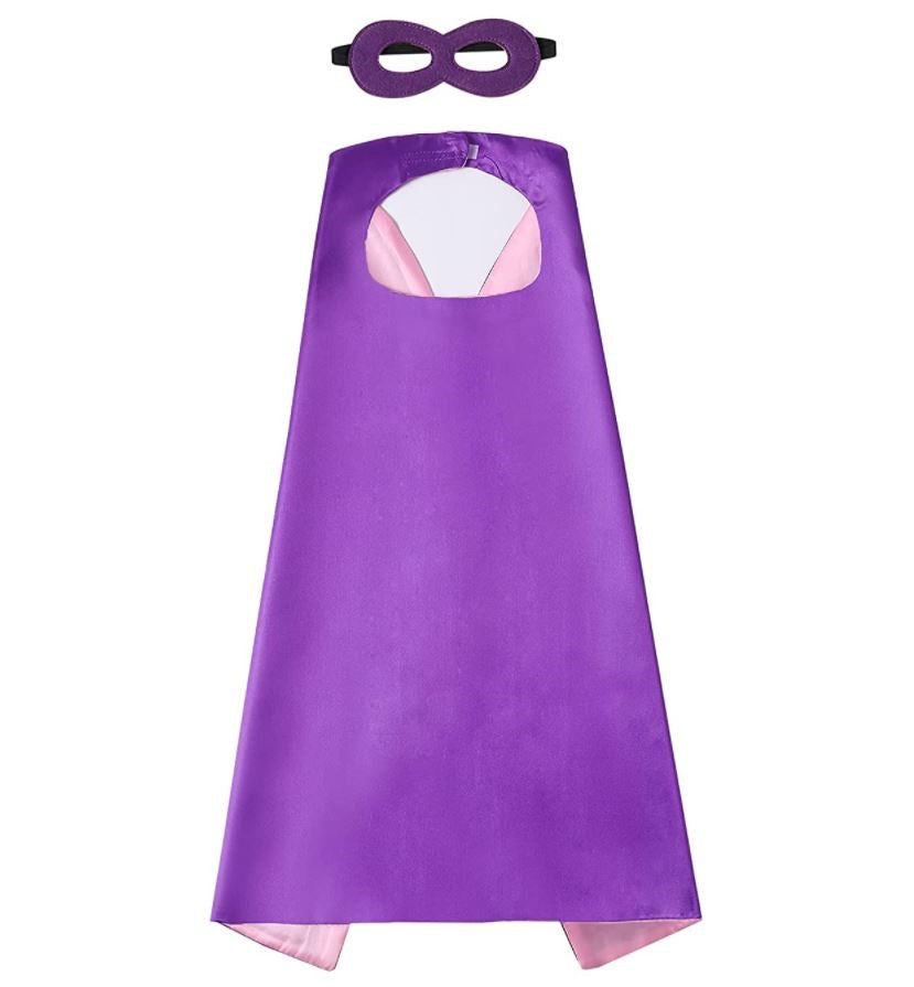 Superhero Cape with Mask Plain Reversible Purple and Pink with Mask