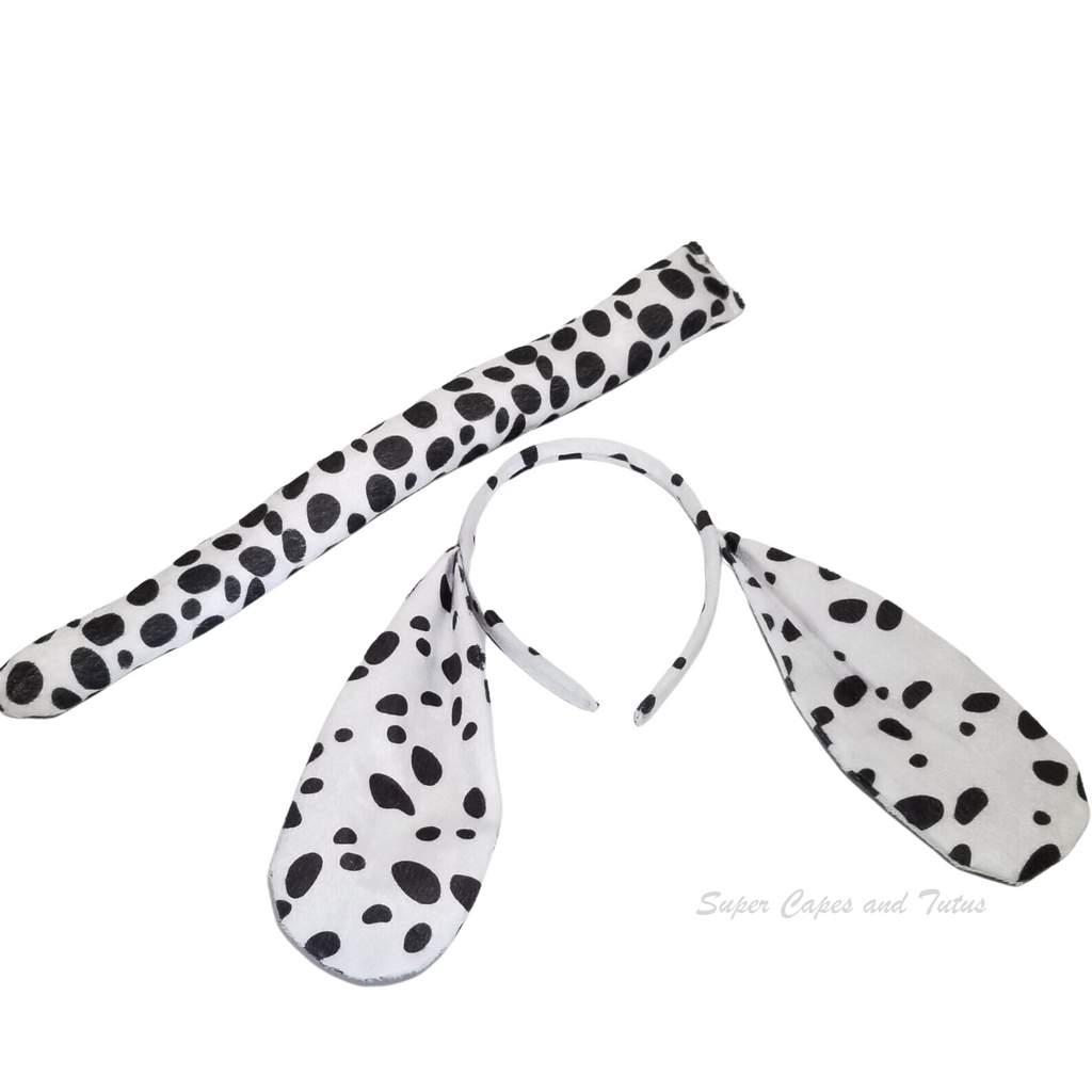Dalmatian Tail and Ears Headband (Spotted Fabric) - Dalmatian Costume - Dalmatian Birthday - Dalmatian Tail - Dalmatian Headband Ears