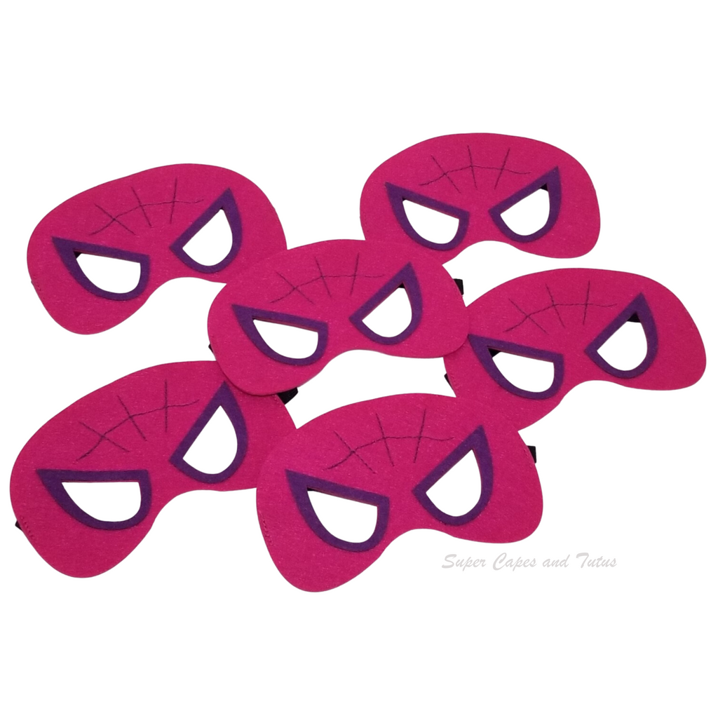 Party Packs! Super Hot Pink Spider Birthday Party Favors - Kids Spider Felt Masks - Super Spider Birthday