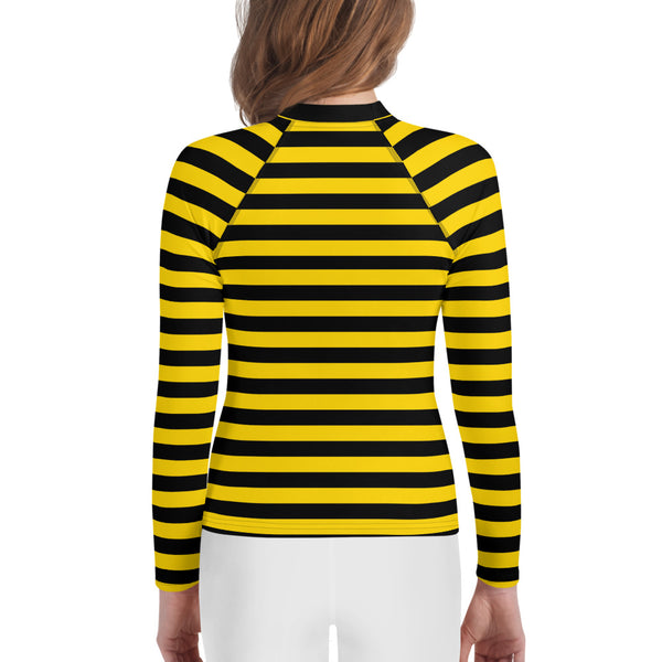 Bumble Bee Rash Guard/ Bumble Bee Costume/ Bumble Bee Youth Rash Guard/ Bumble Bee Theater Cosplay Costume/ Bumble Bee Print Rash Guard/ Black and Yellow Stripe Long Sleeve Rash Guard Costume