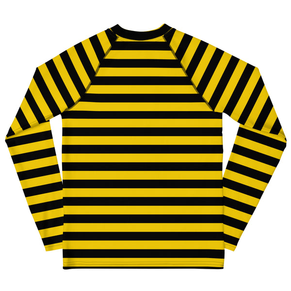 Bumble Bee Rash Guard/ Bumble Bee Costume/ Bumble Bee Youth Rash Guard/ Bumble Bee Theater Cosplay Costume/ Bumble Bee Print Rash Guard/ Black and Yellow Stripe Long Sleeve Rash Guard Costume