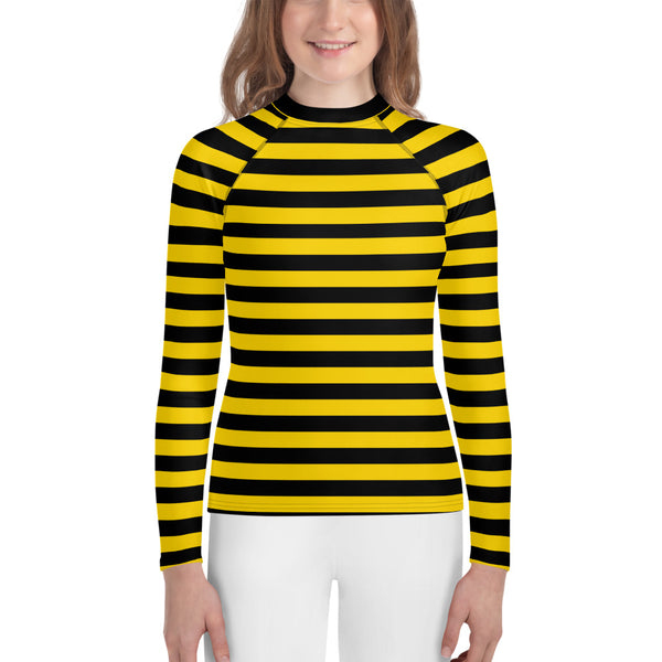 Bumble Bee Rash Guard/ Bumble Bee Costume/ Bumble Bee Youth Rash Guard/ Bumble Bee Theater Cosplay Costume/ Bumble Bee Print Rash Guard/ Black and Yellow Stripe Long Sleeve Rash Guard Costume