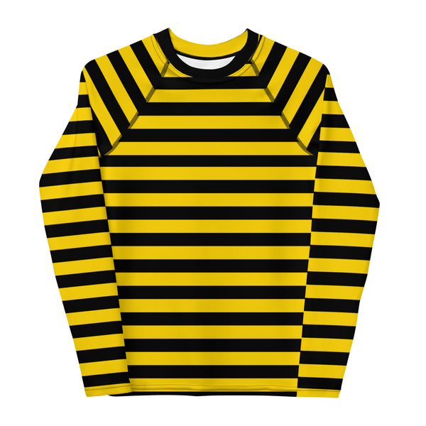 Bumble Bee Rash Guard/ Bumble Bee Costume/ Bumble Bee Youth Rash Guard/ Bumble Bee Theater Cosplay Costume/ Bumble Bee Print Rash Guard/ Black and Yellow Stripe Long Sleeve Rash Guard Costume