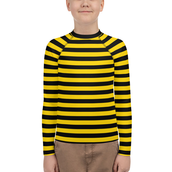 Bumble Bee Rash Guard/ Bumble Bee Costume/ Bumble Bee Youth Rash Guard/ Bumble Bee Theater Cosplay Costume/ Bumble Bee Print Rash Guard/ Black and Yellow Stripe Long Sleeve Rash Guard Costume