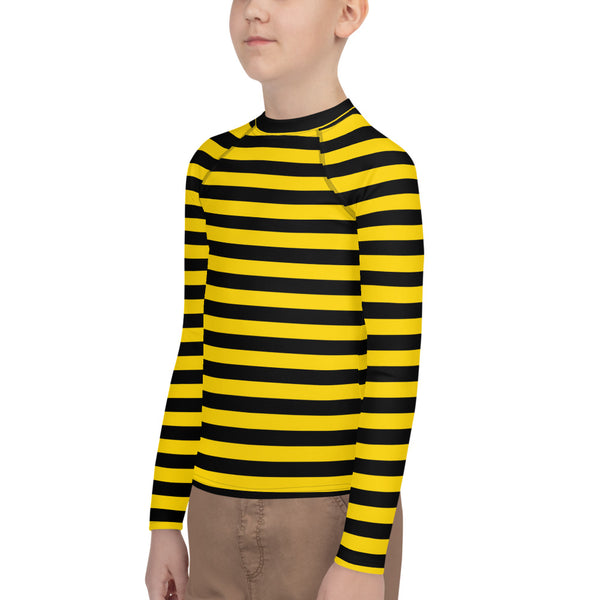 Bumble Bee Rash Guard/ Bumble Bee Costume/ Bumble Bee Youth Rash Guard/ Bumble Bee Theater Cosplay Costume/ Bumble Bee Print Rash Guard/ Black and Yellow Stripe Long Sleeve Rash Guard Costume