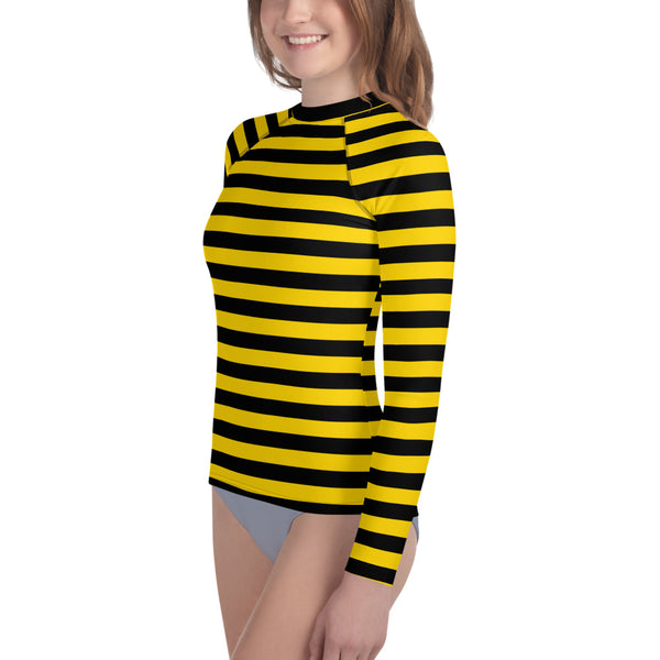 Bumble Bee Rash Guard/ Bumble Bee Costume/ Bumble Bee Youth Rash Guard/ Bumble Bee Theater Cosplay Costume/ Bumble Bee Print Rash Guard/ Black and Yellow Stripe Long Sleeve Rash Guard Costume