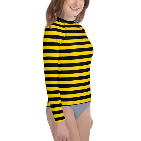 Bumble Bee Rash Guard/ Bumble Bee Costume/ Bumble Bee Youth Rash Guard/ Bumble Bee Theater Cosplay Costume/ Bumble Bee Print Rash Guard/ Black and Yellow Stripe Long Sleeve Rash Guard Costume