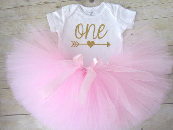 1st Birthday Tutu Outfit with Glitter "ONE" and Arrow - Super Capes and Tutus, Tutu Skirt, [product_tags], Super Capes and Tutus
