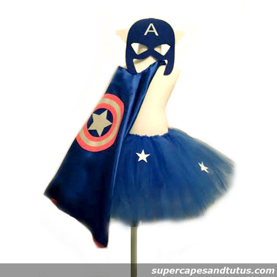 Super Capt Shield Tutu with Cape and Masks - Super Capes and Tutus, Tutu Skirt, [product_tags], Super Capes and Tutus