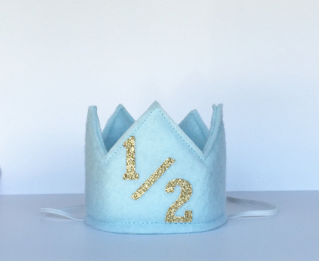 Light Blue and Gold 1/2 Birthday Crown/ 1/2 Birthday Crown - Super Capes and Tutus, Birthday Hats, [product_tags], Super Capes and Tutus