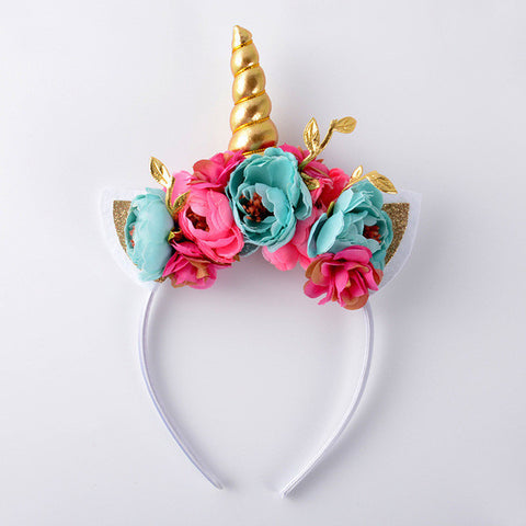 Floral Unicorn Headband - Aqua and Hot Pink - Super Capes and Tutus, Headbands, [product_tags], Super Capes and Tutus