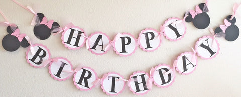Light Pink White Polka Dot Mouse Happy Birthday Banner - Super Capes and Tutus, Birthday Party Banners, [product_tags], Super Capes and Tutus
