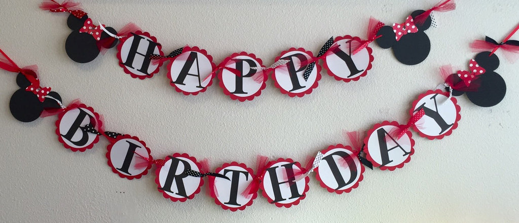 RED White Polka Dot Mouse Happy Birthday Banner - Super Capes and Tutus, Birthday Party Banners, [product_tags], Super Capes and Tutus