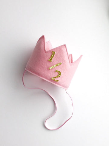 Pink and Gold 1/2 Birthday Girl Crown/ 1/2 Birthday Crown - Super Capes and Tutus, Birthday Hats, [product_tags], Super Capes and Tutus
