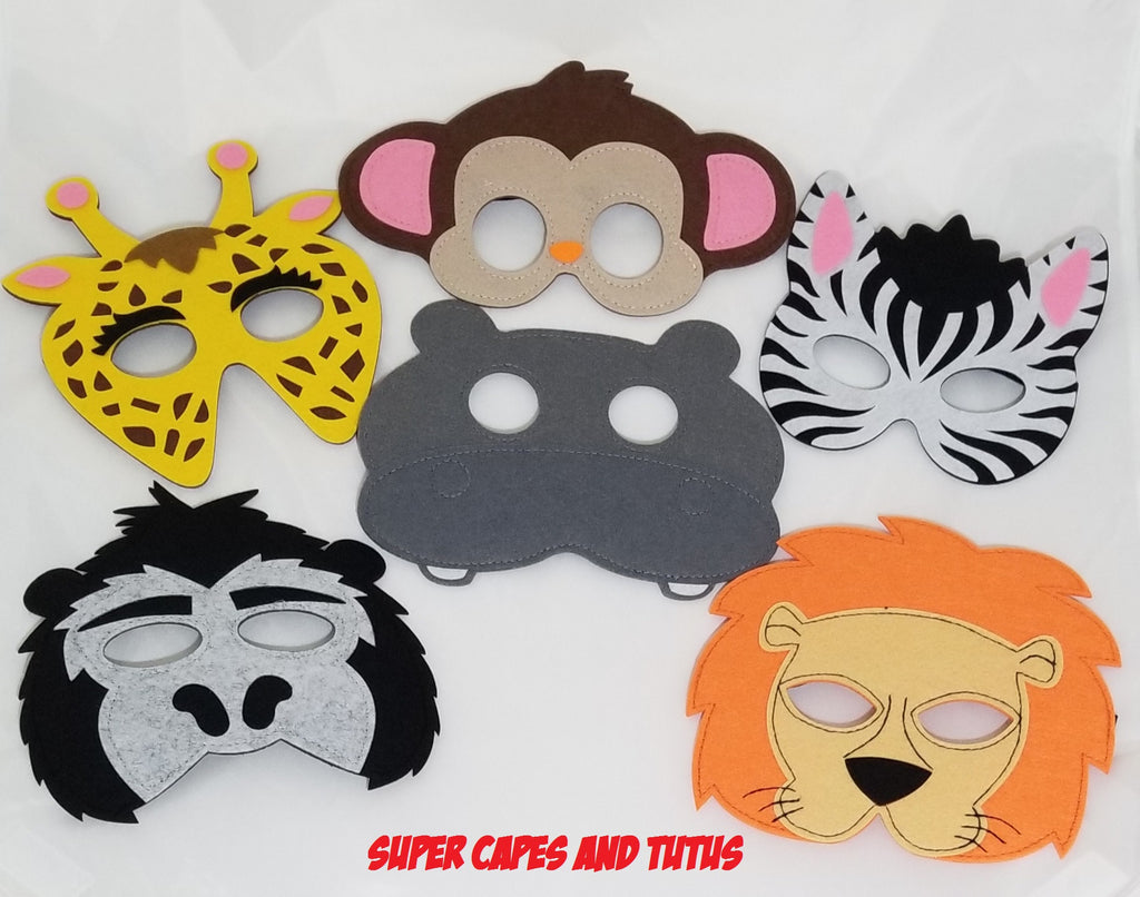 Animal Felt Masks / Jungle Safari Felt Masks / Kids felt Masks / Giraffe Felt Masks / Monkey Felt Masks / Hippo Felt Masks / Zebra Felt Masks / Lion Felt Masks / Gorilla Felt Maks