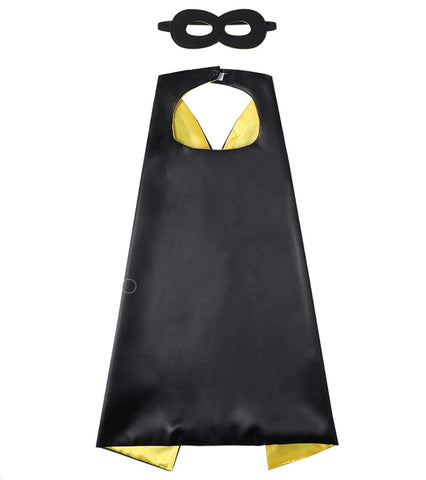 Superhero Cape with Mask Plain Reversible Black and Yellow with Mask