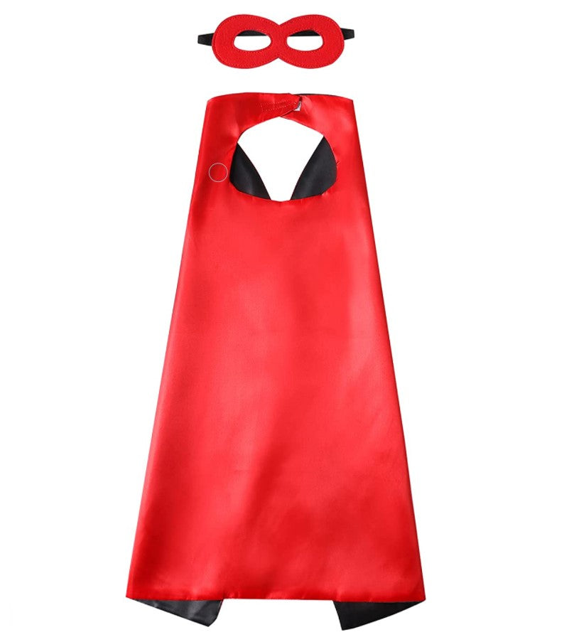 Superhero Cape with Mask Plain Reversible Red and Black with Mask