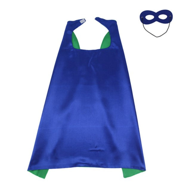 Superhero Cape with Mask Plain Reversible Blue and Green with Mask