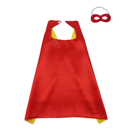 Superhero Cape with Mask Plain Reversible Red and Yellow with Mask