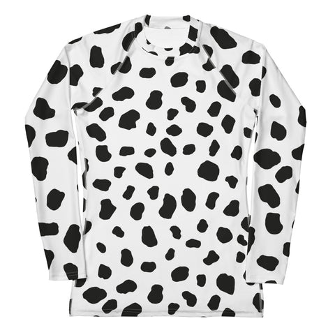 Dalmatian Print Women's Rash Guard/ Dalmatian Costume/ Dalmatian Women's Long Sleeve/ Dalmatian Cosplay Costume/ Animal Print Rash Guard