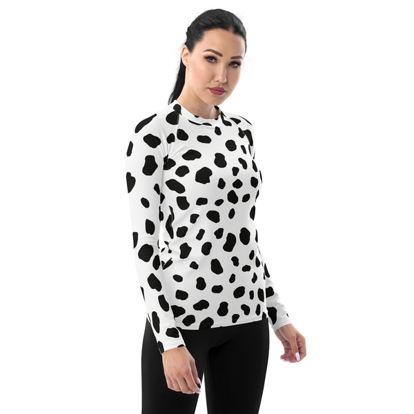 Dalmatian Print Women's Rash Guard/ Dalmatian Costume/ Dalmatian Women's Long Sleeve/ Dalmatian Cosplay Costume/ Animal Print Rash Guard